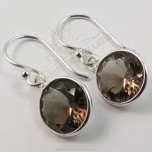 Concave Cut Wholesale Suppliers ! Natural SMOKY QUARTZ Round Gemstones Lovely Small Earrings 925 Solid Sterling Silver