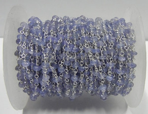 NanPlanetSilver RC 92.5 Sterling <b>Silver</b> Tanzanite Gemstone <b>Beaded</b> Chain - Product Image 1
