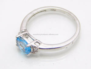 แหวนเงินประดับอัญมณีควอตซ์สีฟ้า925แหวน925เงินสเตอร์ลิงแหวนแต่งงานสำหรับผู้หญิง - Product Image 2