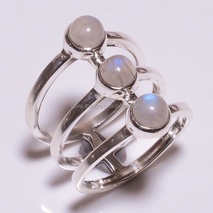 Wholesale Classic Fine Silver Gemstone Rings Natural <b>Rainbow</b> Moonstone Jewelry for Weddings Anniversary & Party - Product Image 1