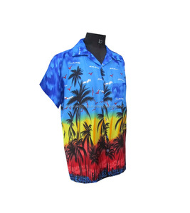 เสื้อฮาวายพิมพ์ลายต้นปาล์มแบบนิ่มผ้าโพลีเอสเตอร์100% ฤดูร้อนพิมพ์ลายดิจิทัลคุณภาพสูงสีฟ้า - Product Image 6