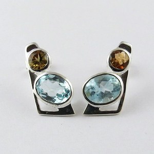 ความงามที่ละเอียดอ่อนสีฟ้า Topaz_Citrine 925ต่างหูเงินสเตอร์ลิงเครื่องประดับเงินเครื่องประดับเงินสเตอร์ลิง - Product Image 2