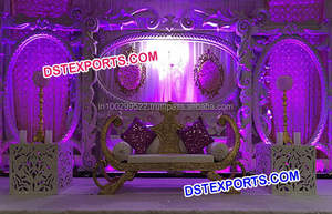 Décorations de scène avec pilier en Fiber argenté, 2 places, avec ensemble canapé, chaises pour mariée et marié - Product Image 4