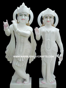 Statue de Dieu Radha Krishna en marbre de Makrana blanc, en position debout, finition brillante, pour la décoration de la maison - Product Image 6