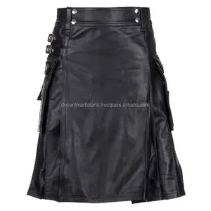 Schwarzer Utility Kilt aus echtem Leder