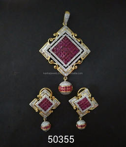 Ensemble de bijoux CZ tendance pour femmes, joaillerie indienne avec pendentif, vente en gros, collection 50355 - Product Image 1