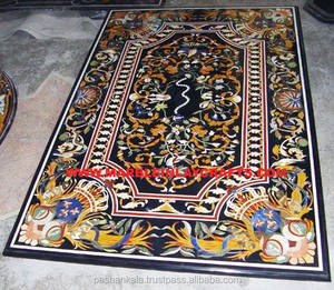 Tablero de Mesa Rectangular de Mármol Negro Natural Hecho a Mano con Incrustaciones Artísticas - Product Image 1