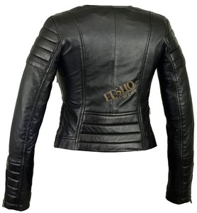 Chaqueta de estilo motorista de cuero genuino para mujer con Cuello acolchado mangas acolchadas cinturón trasero Slim Fit motocicleta prendas de vestir exteriores OEM ODM - Product Image 2