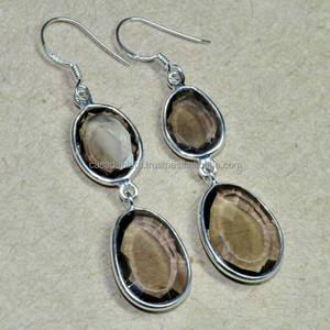 Solid .925 <b>Sterling</b> <b>Silver</b> Handmade Dangle Earrings Smoky Quartz Gemstone Oval Shape Fashion Drop Jewelry for Women for Weddings - Product Image 1