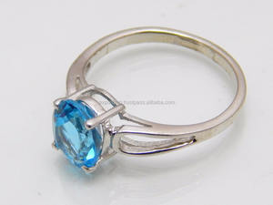 Anillo de plata con piedras preciosas de ágata azul menos, joyería de plata de ley 925, anillos de compromiso de boda para mujer - Product Image 2