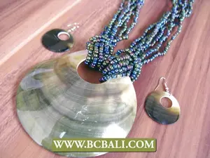 Bali Seashells Mother Pearls Pendants Necklace Sets Earrings Handmade