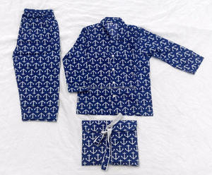 Haute qualité coton bloc imprimé tissu enfants pyjama ensemble à manches longues, chemise boutonnée, taille élastique poches bas enfants Pjs - Product Image 2