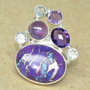 multi gemstone 925 sterling silver <b>rings</b> multi gemstone Purple copper Turquoise, Amethyst, Blue Topaz, <b>Crystal</b> Gemstone <b>Ring</b>. - Product Image 1
