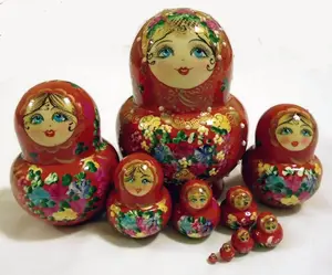 Poupées rouges mélangées en bois matheryoshka, ensemble de 10 pièces pour dormir, avec fleurs colorées, de style britannique et russe