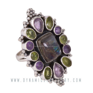 925 argent Sterling multi-pierres précieuses bijoux de mariage anneaux Style mignon avec diamant perle pour les fêtes de dames en vrac en gros - Product Image 1