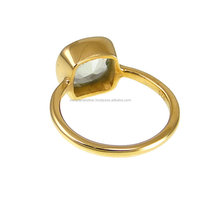 Bague à monture en cloche d'or, coussin d'améthyste verte naturelle, ensemble de bagues