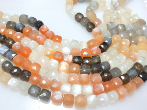 ลูกปัดกล่องเหลี่ยมเพชรพลอยมูนสโตนหลายสีธรรมชาติ - Product Image 5