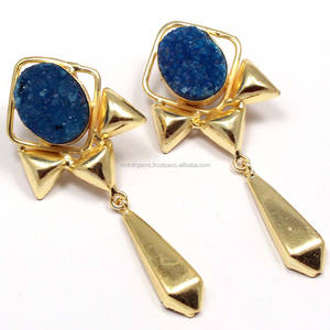 Hermosos pendientes Vintage hechos a mano con forma ovalada larga ágata Druzy Patte para fiestas de boda o idea de regalo de compromiso - Product Image 1