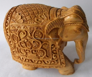 Statue d'éléphant en bois Antique chanceux motifs floraux sculptés à la main Sculpture animale marron pour la décoration intérieure et le Style de gravure de cadeau - Product Image 3