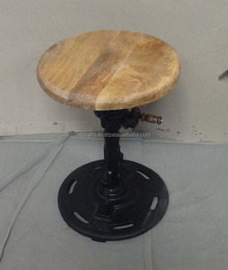 Tabouret industriel vintage en métal à base de manivelle réglable à la main avec incrustation d'os pour console ottoman pour appartement en cuir à usages multiples - Product Image 6