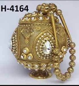 H4159 Bolso de mano de metal hecho a mano, bolsos de mano con cuentas doradas y plateadas, monedero de noche para mujer, accesorio de fiesta, compras en línea en la India - Product Image 6