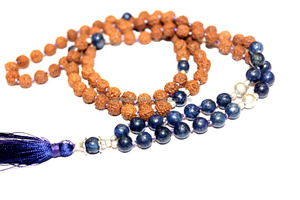 สร้อยคอ108ลูกปัดมาลาสำหรับทุกเพศสร้อยคอสไตล์ทางศาสนาของชาวพุทธพลอยไข่มุกรุทรักษะหลักหินอัญมณีสีนิลของขวัญสำหรับงานเลี้ยง - Product Image 4