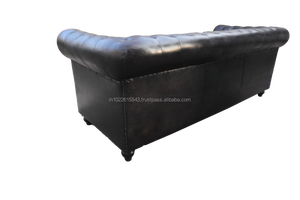Sofá de cuero Vintage Chesterfield Industrial, chesterfields antiguo sofá de cuero negro de 3 plazas - Product Image 4