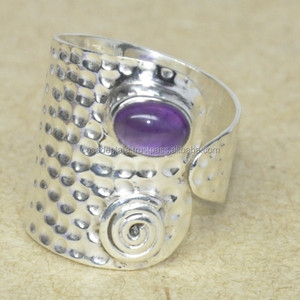 แหวนพลอยอเมทิสต์ทรงรีของแค็บ925แหวนเงินสเตอร์ลิงชุบเงินแฮนด์เมดแหวนแฟชั่นสำหรับเป็นของขวัญแต่งงาน - Product Image 1