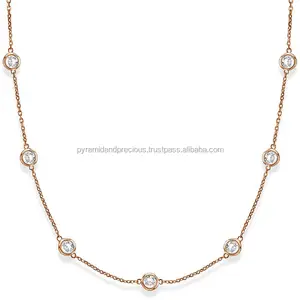 Collar de cadena de estación de bisel de Zirconia cúbica chapada en oro Hallazgos de joyería de piedras preciosas de alta calidad - Product Image 1