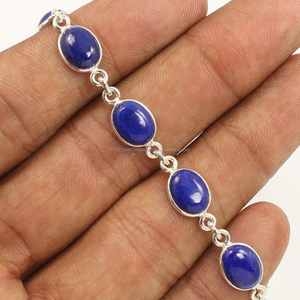 Pulsera de Plata de Ley 925 100% Natural con Piedras Preciosas de Lapislázuli Ovaladas, Regalo para Mujer, Proveedor de Joyería para Bodas y Fiestas - Product Image 2