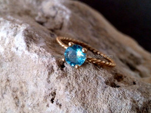 925เงินสเตอร์ลิงสีฟ้าบุษราคัมพลอยเชือกวงแหวนทอง Vermeil - Product Image 3