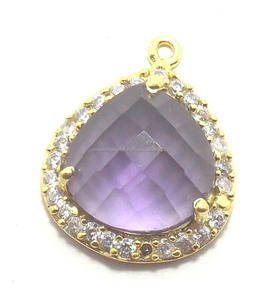 พลอยอเมทิสต์ควอตซ์เพทายพลอยพร้อมชุบทองทำด้วยมือรูปลูกแพร์เครื่องประดับตัวเชื่อมต่อแบบเหลี่ยมเพชรพลอย - Product Image 3