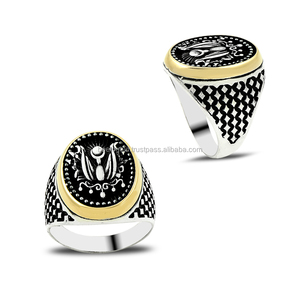 925K Sterling <b>Silver</b> Onyx Ottoman Tugra <b>Men</b> <b>Ring</b> Hot Selling Antique Pattern <b>Silver</b> Color <b>Men</b> <b>Ring</b> Jewelry Ottoman Empire - Product Image 1