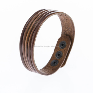 Pulsera de cuero genuino hecha a mano para hombres y mujeres brazalete trenzado ajustable estilo Punk Vintage logotipo personalizado disponible regalo OEM - Product Image 4