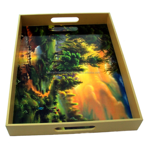 Plateau de service rectangulaire en bois écologique fait à la main imprimé sur mesure pour des fins décoratives et de service - Product Image 3