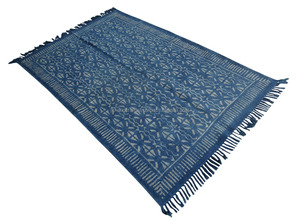 พรมปูพื้นพิมพ์ลายบล็อกด้วยมือ,พรมผ้าคอตตอนสีคราม - Product Image 2