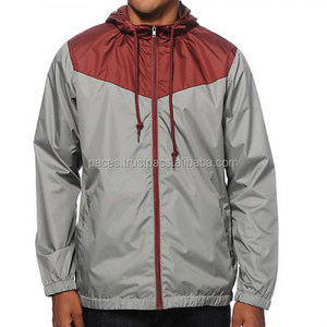Veste coupe-vent légère et bon marché à deux tons, bordeaux et gris, veste coupe-vent en nylon pour hommes avec capuche - Product Image 1