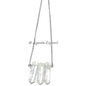 Collier stylo Quartz, cristal naturel, pointe crayon, collier doré - Product Image 1