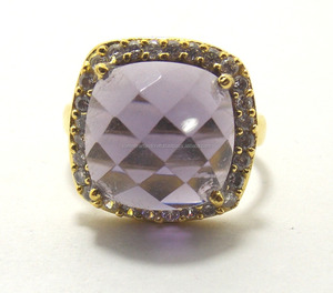 แหวนอัญมณีอเมทิสต์ลูกบาศก์เซอร์โคเนียชุบทอง24K - Product Image 1