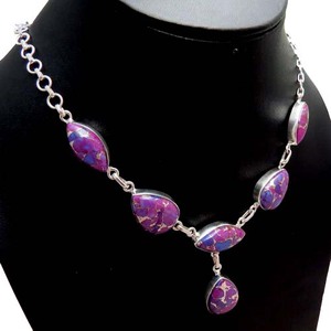 Magnifiques colliers pendentifs en argent sterling avec turquoise et cuivre violet - Bijoux indiens tendance Shri Ashapura - Product Image 5
