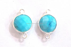 Conector de bisel de piedras preciosas turquesas con chapado en oro y plata hecho a mano doble fianza facetada accesorios para hacer joyas - Product Image 5