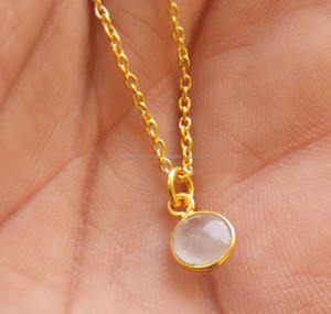 Arco Iris piedra lunar islámico encanto collar hecho a mano chapado en oro enlace Multi-piedra preciosa oro amarillo bisel ajuste capas joyería - Product Image 4