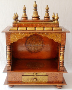 Mini Templo de madera de cobre pintado a mano con 1 cajón para el hogar tradicional Pooja Mandir montado en la pared mejor Mandap para adoración - Product Image 5