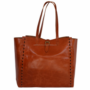 Bolso de compras marrón puro de cuero genuino Vintage a la moda para mujer, bolso de hombro para mujer, bolso de compras de mensajero a la moda - Product Image 1