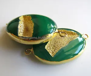 Window Agate Green color BothSide Loop 22 Ct Gold E-Plated Connectors