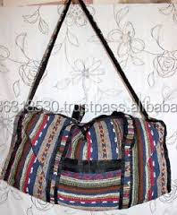 Néon tissé à la main coton sac à dos sac à bandoulière Vegan Duffle bagages valise toile doublure Weekender bagage à main Ins Style - Product Image 2