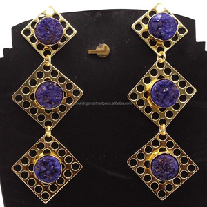 Boucles d'oreilles Druzy en Agate 3 rondes faites à la main Petit Huggie avec des motifs de Zircon pour les fêtes, les mariages et les fiançailles - Product Image 2