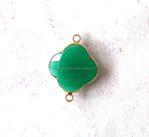 Pierre précieuse Onyx vert fait à la main connecteur de lunette forme trèfle plaqué or pierre à facettes 12mm breloque pour la fabrication de bijoux et l'artisanat - Product Image 3