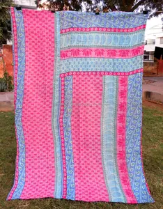 Индийское Хлопковое одеяло ручной работы Kantha с цветочным принтом