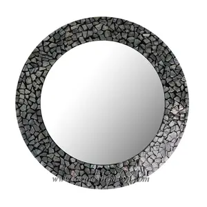 HT3128 Vietnam <b>Antique</b> Round Lacquer Mirror Wood-<b>framed</b> Decorative Design with Mother of Pearl Inlay Ha Thai Lacquer Factory - Product Image 1